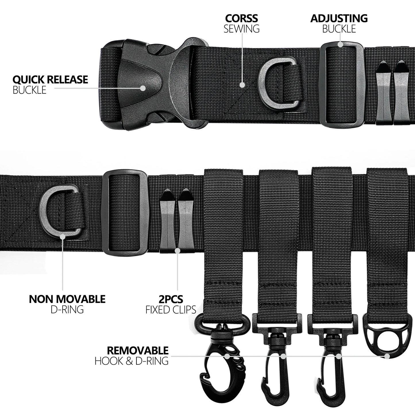 SAMSFX Fishing Wader Belt Wading Belts for Kayak Fishing Accessories Fighting Belt Wader Straps D ring and Hook Fits Waist Belts