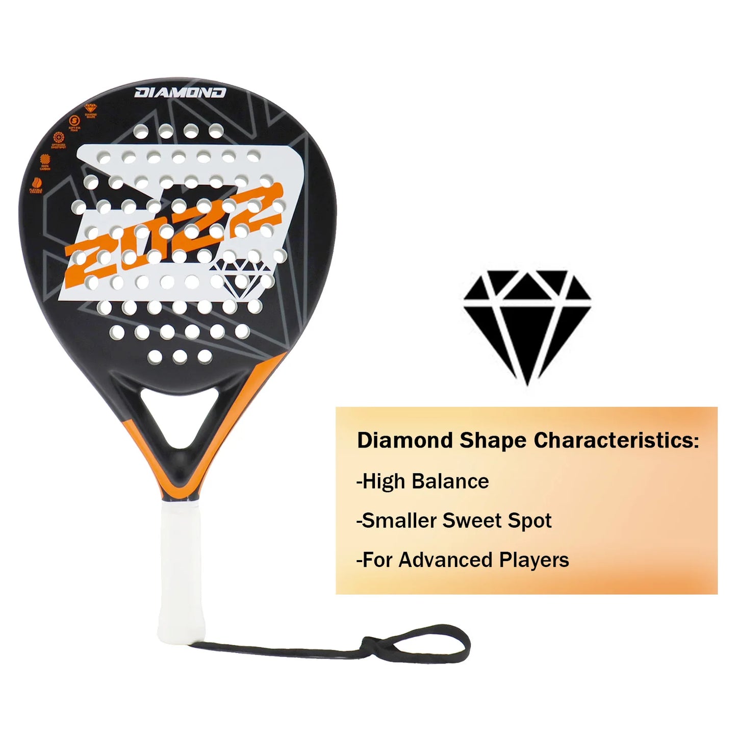 Padel Racket Full Carbon Fiber with Soft EVA Foam Grip High Balance for Beginner and Intermediate Players Padel Raqueta