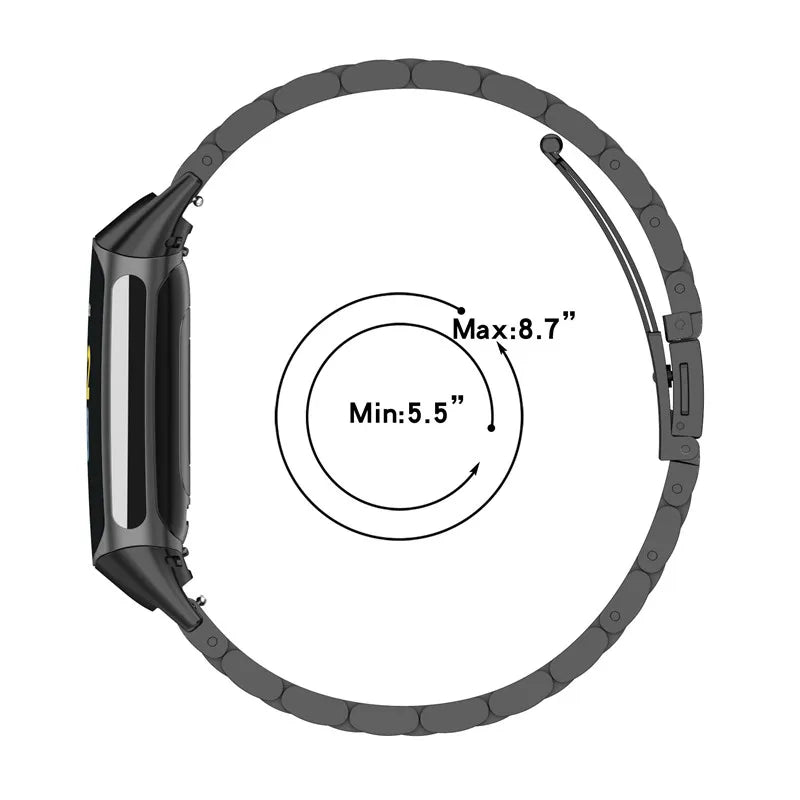 Pulseira de relógio para fitbit charge 6 5, pulseira de metal em aço inoxidável, pulseira para ajuste bit charge6 5, cinto de relógio inteligente