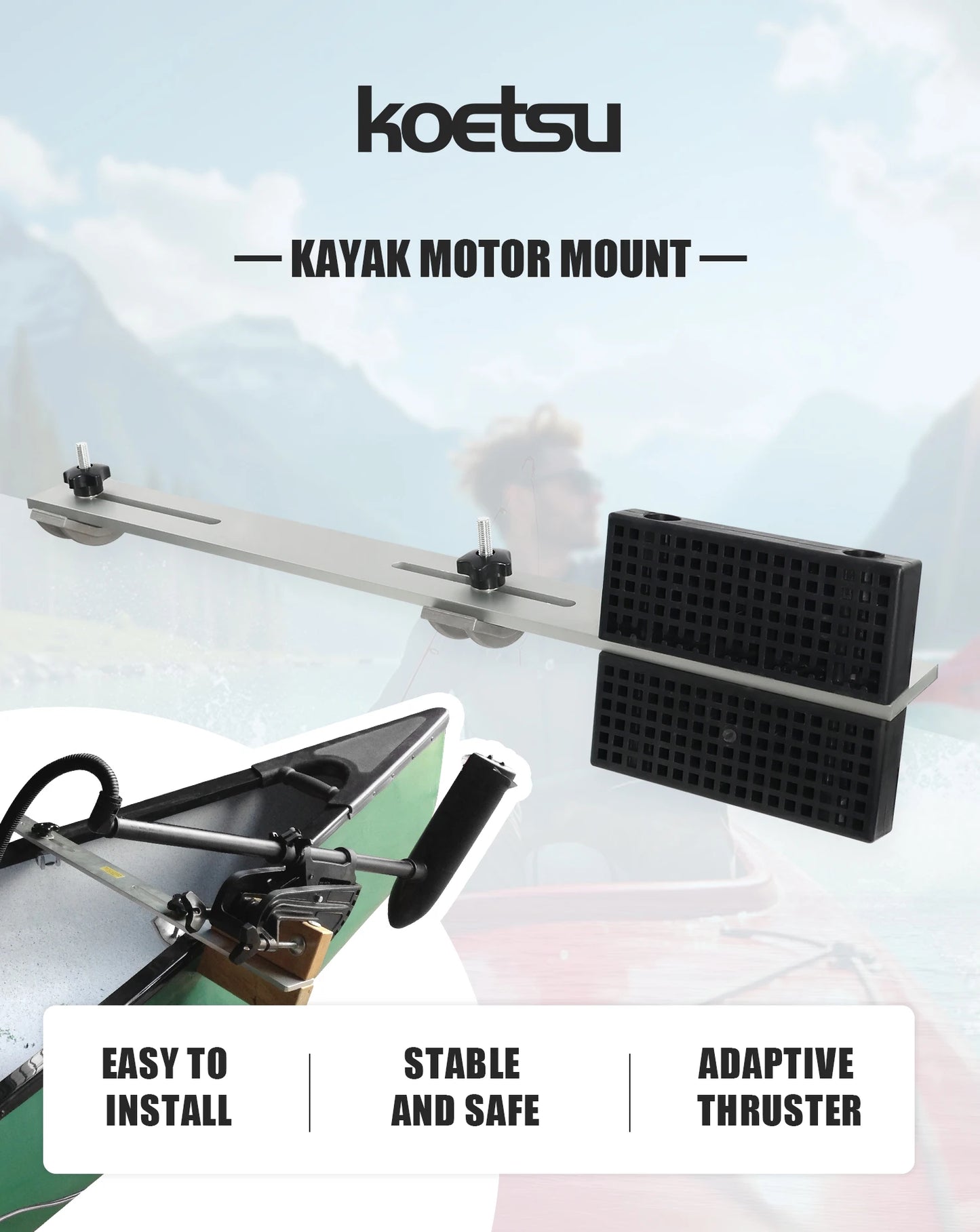 KOETSU Kayak Trolling Motor Mount - Ambidextrous Trolling Motor Mount for Quick and Easy Kayak Trolling Motor Setup