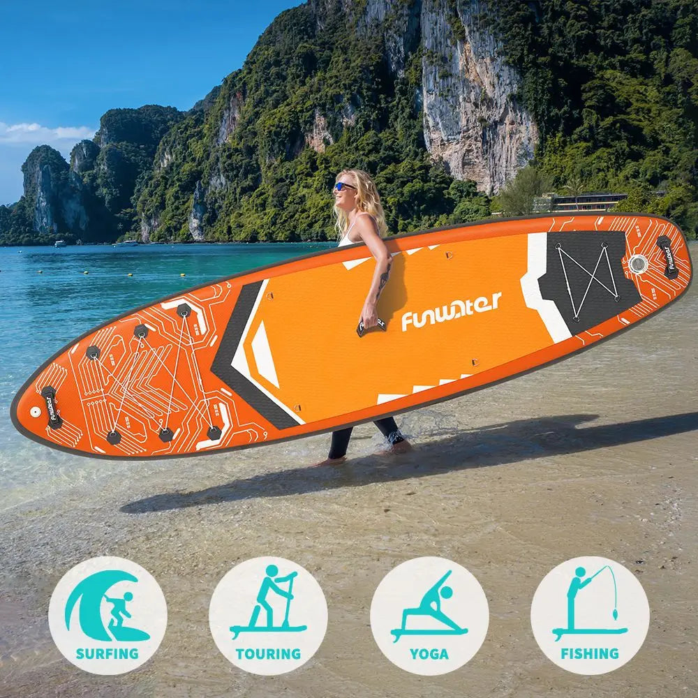FunWater SUPFW50A 11'6" Inflatable SUP Board 200kg Capacity | Triple Fin System, Anti-Slip EVA Deck & Bungee - 13.3kg for Surf a