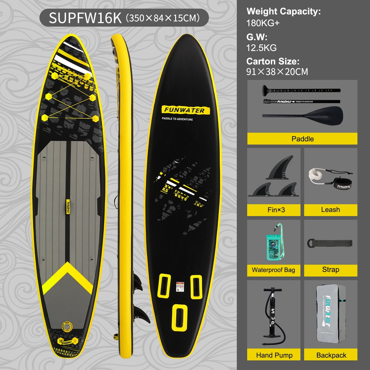 FUNWATER Inflatable SUP Board 11' Stand Up Paddle Board with Accessories, Paddle Surf Board for Lake Sea Beginners Feath-R-Lite