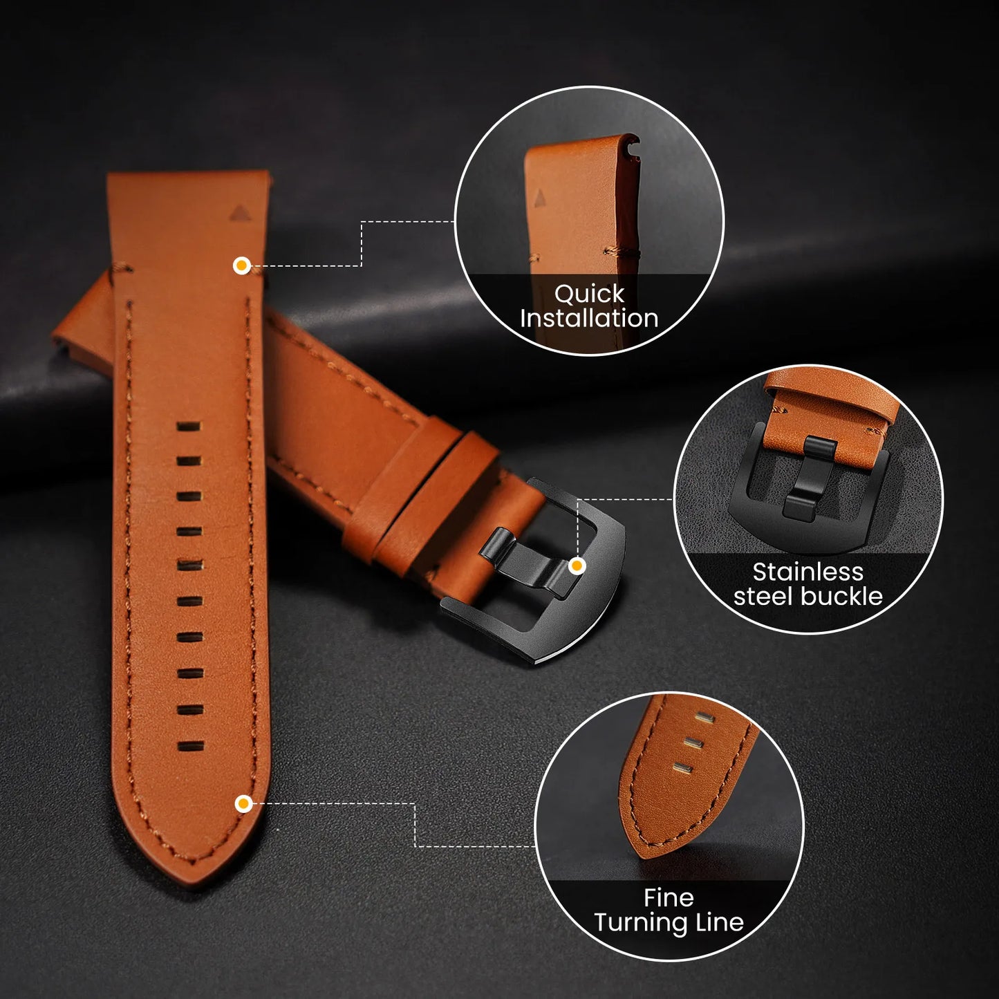 Anbest pulseira de couro genuíno para garmin tactix 7 pro/fenix 6x pro banda de ajuste rápido para fenix 5/6/7/instinct pulseira