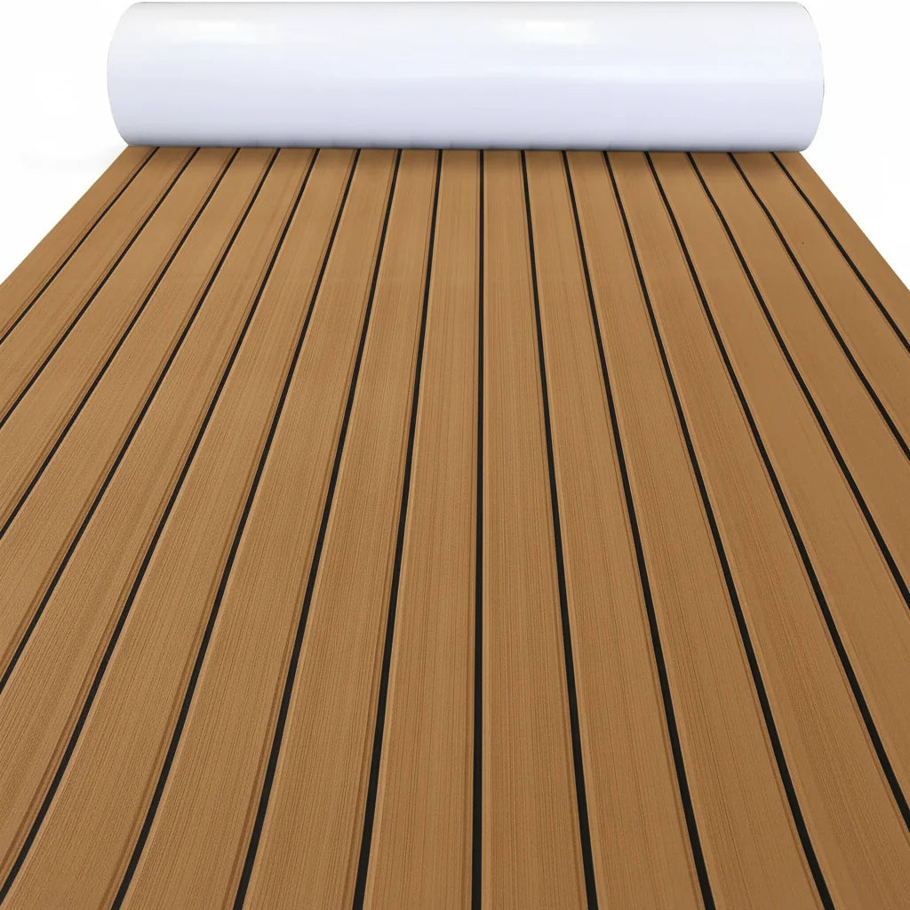 KXKZREN-2400x450mm EVA Foam Faux Teak Decking Sheet Marine Boat Flooring Sea Deck Yacht Mat Self-adhesive Kayak RV Non-slip Pad