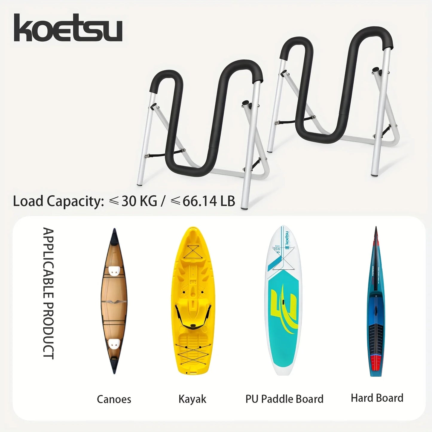 KOETSU-M Shaped Paddle Board, Kayak Display Stand, Aluminum Alloy Tubes, Foam Padding, Anti Scratch, Anti Bump,  2 Pack