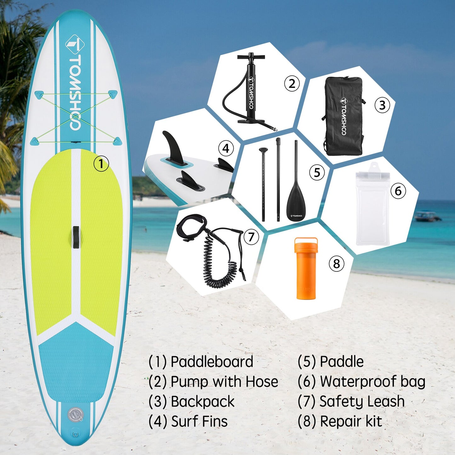 Tomshoo 3.2M Sup Board Inflatable Sapboard Stand Up Paddle Board 6 Inch Thick SUP Board Water Sport Surf Set Pump Sub Board