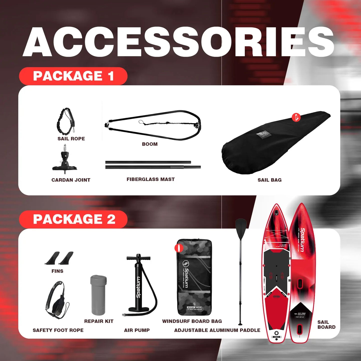 Spatium Inflatable Windsurf Board kite Surfing Supboard Windsurfing Board With Sail For Youth Sup Paddleboard