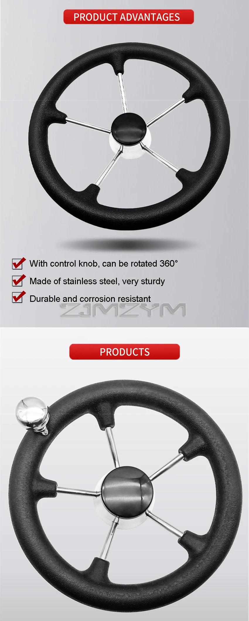 11" 13.5 " Marine Stainless Steel Boat Steering Wheel For Yacht with Black Foam Grip Boat Accessories