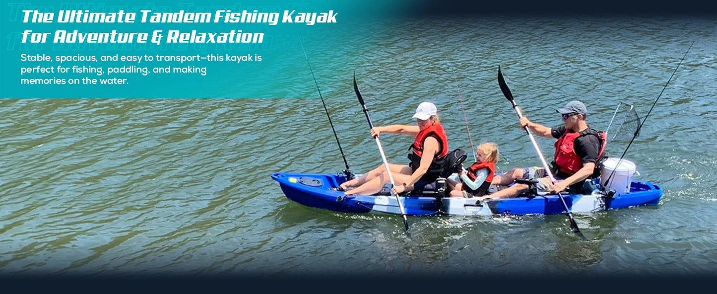 Reel Yaks Tandem Fishing Angler Kayak 12.5ft Sit On Top Boat for 2 3 Persons 550 lbs Capacity Stable W Hull Family Adventure