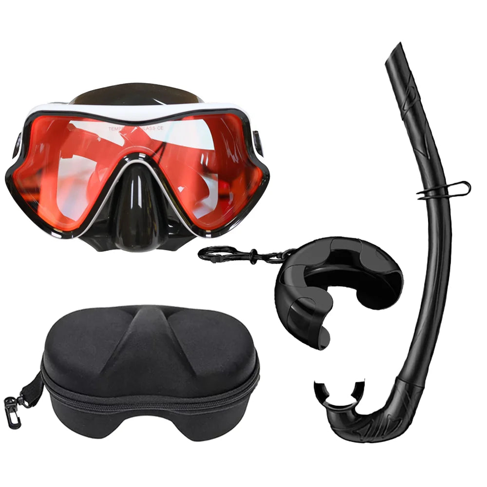 Snorkeling Mask Diving Goggles Full Wet Silicone Foldable Tube Mirror Tempered Glass Len Diving Mask Travel Size With Case