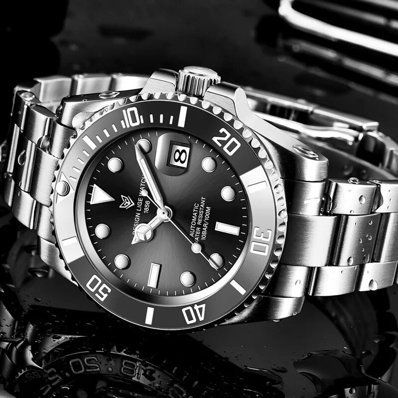 LIGE New Watch Men Automatic Mechanical Tourbillon Clock Fashion Sport Diving Watch for Men Waterproof Luminous Mens Watches