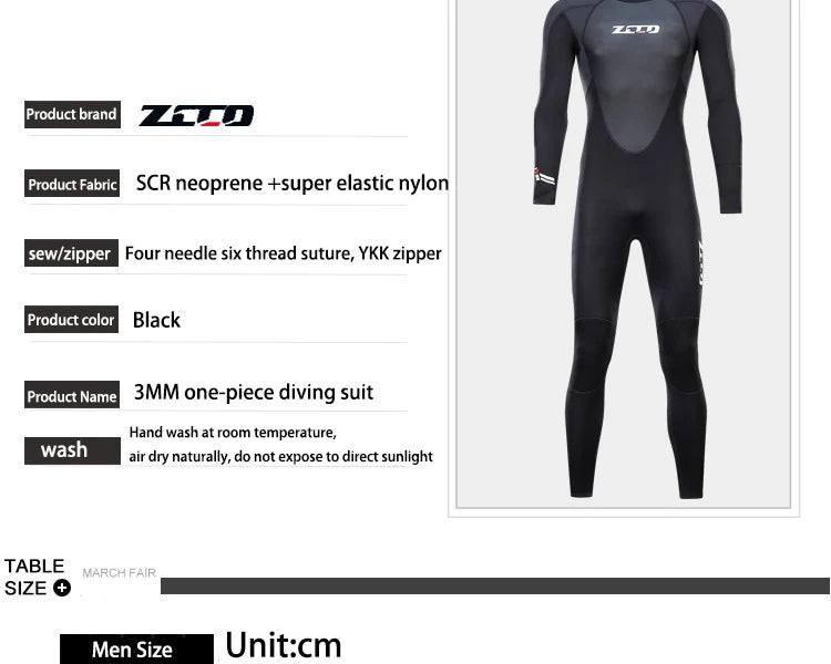 Full Wetsuit for Men Women 3mm Long Wet Suit for Diving Surfing Swimming Water Sport Neoprene Spearfishing One Piece Wetsuits