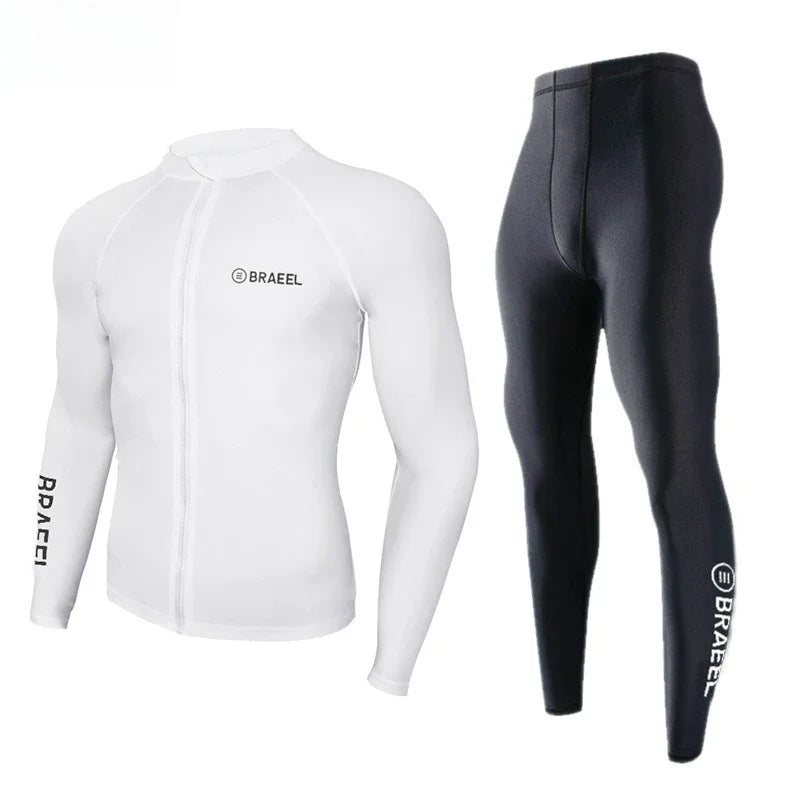 Men’s Long Sleeve Swimwear UV Protection Diving Snorkel Suit Quick Dry Wetsuit for Surfing Windsurfing Water Sports Shorts