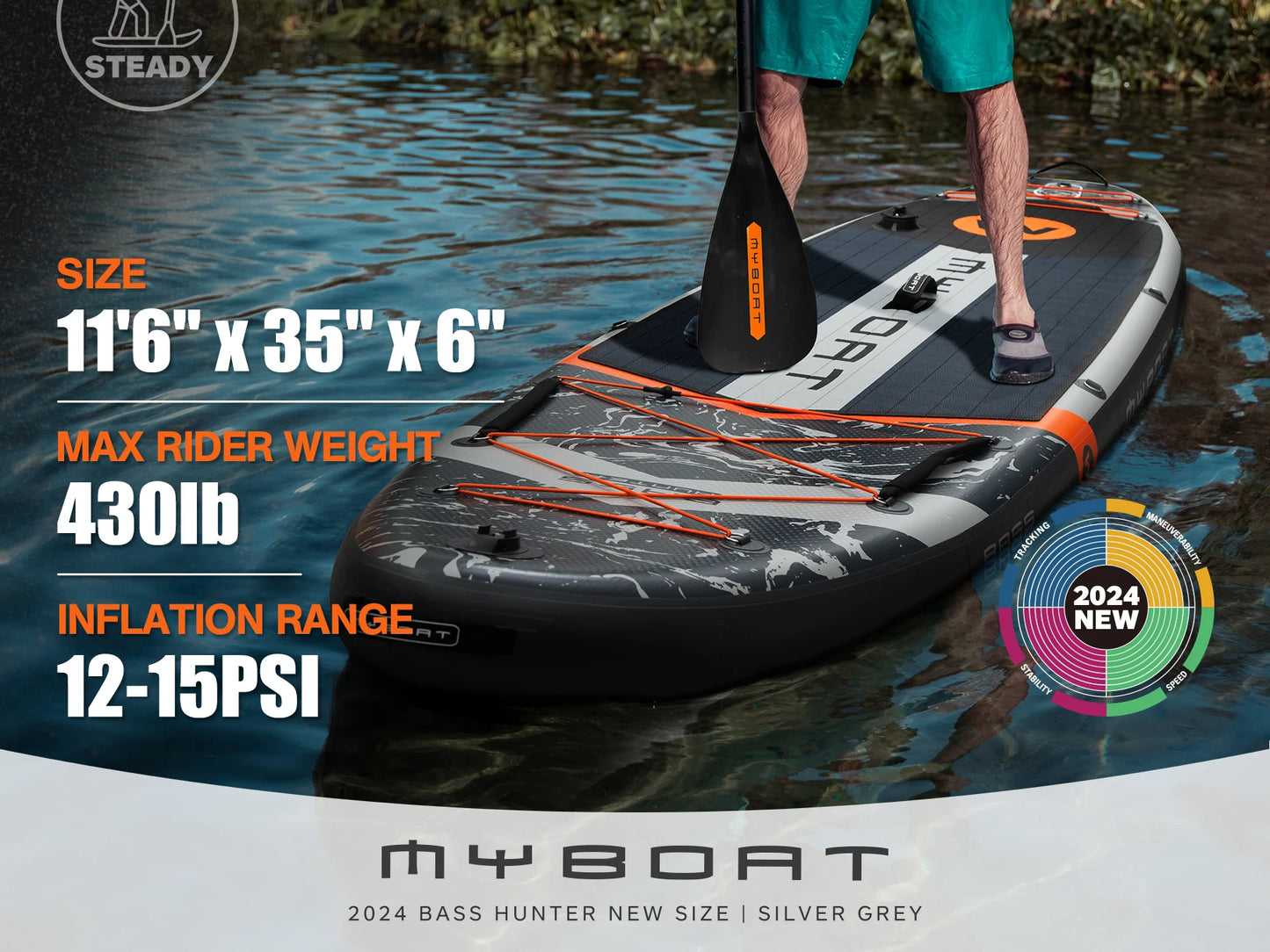 Myboat Waterproof  Extra Wide Inflatable Paddle Board 11'6''x35''x6''Adult Standing Style Aquatic Fishing With Accessories SUP