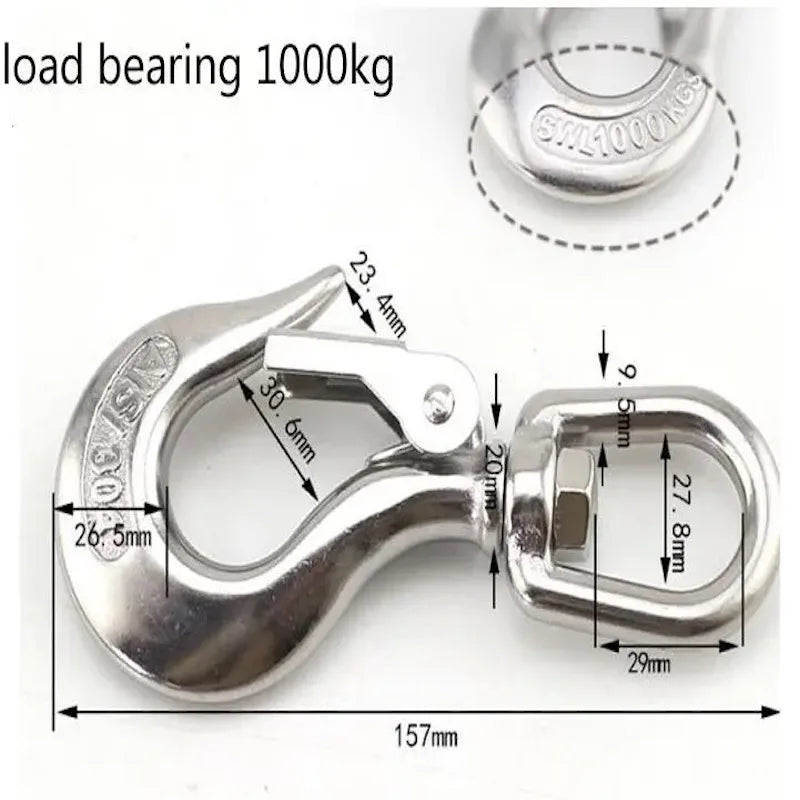 Marine 304 Stainless Steel Lifting Chain Hoist Eye Swivel Rotatable Cargo Hook Shackle Swivel Snap Hook Load 0.15-1.5T HeavyDuty