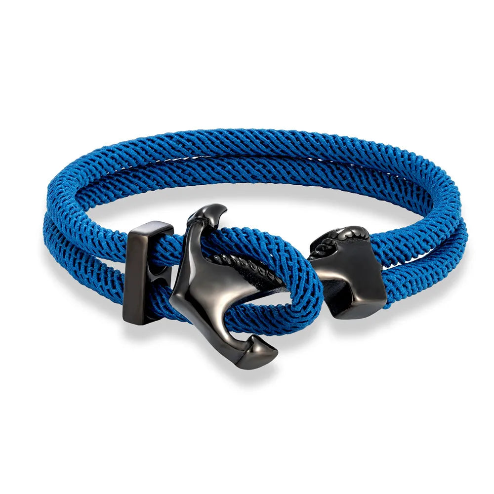 MKENDN Navy Anchor Bracelets Men Double strand Nautical Rope Bracelet Women Black Stainless Steel Surfer Sport Hook