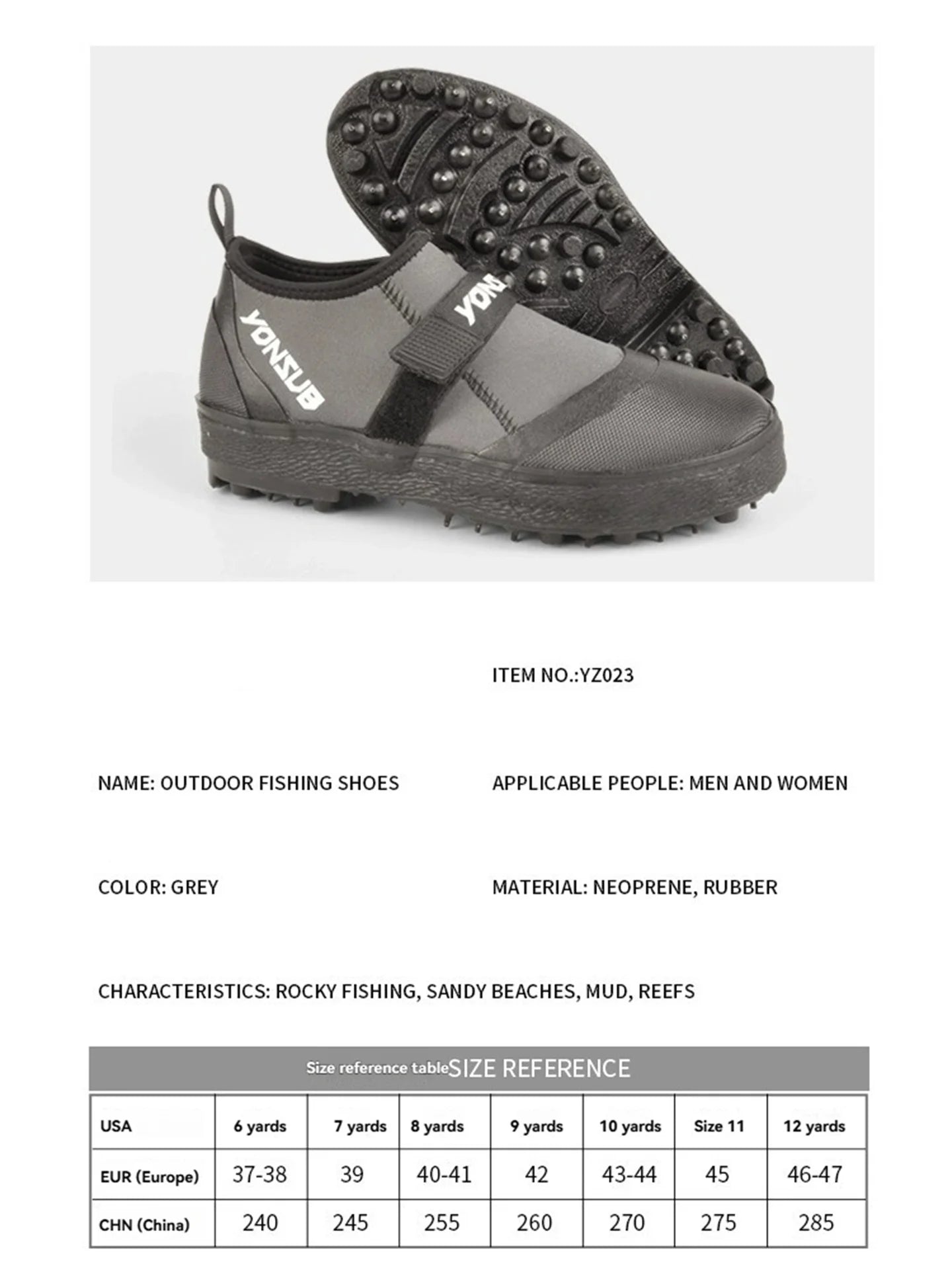 Yonsub Neoprene Adult Outdoor Rock Fishing And Reef Climbing Shoes , Sole Spikes Wear-resistant Non-Slip Wading Aqua Shoes