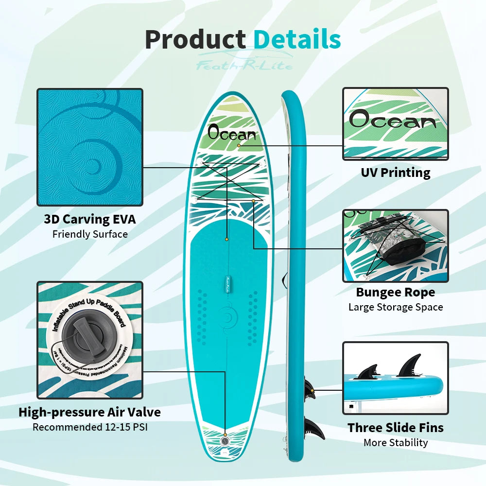 FunWater Sup Board Inflatable Surfboard Stand Up Paddling Board Complete Inflatable Sup Paddle Board Accessories 335×83×15CM