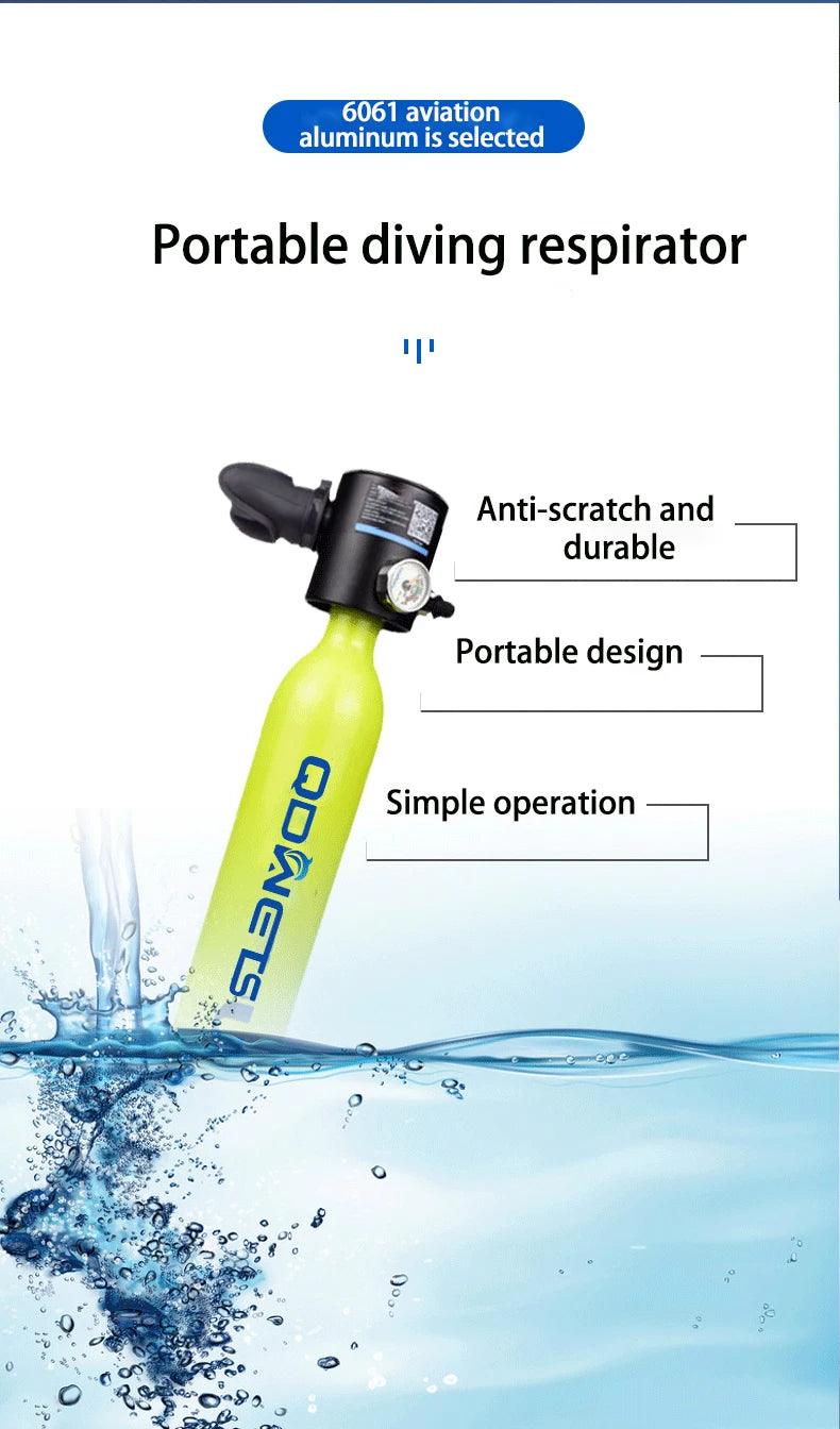 Mini Scuba Diving Tank Equipment Dive Cylinder with 5-10Minutes Capability 0.5 Litre Capacity with Refillable Design QDWETS