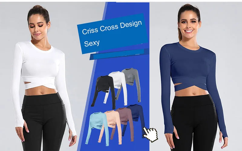 Aiithuug Padded Yoga Shirts Long Sleeve Yoga Crop Tops Low Cut Shirts Gym Shirt Workout Gym Top Insert Pads Slim Fit Sports Sexy