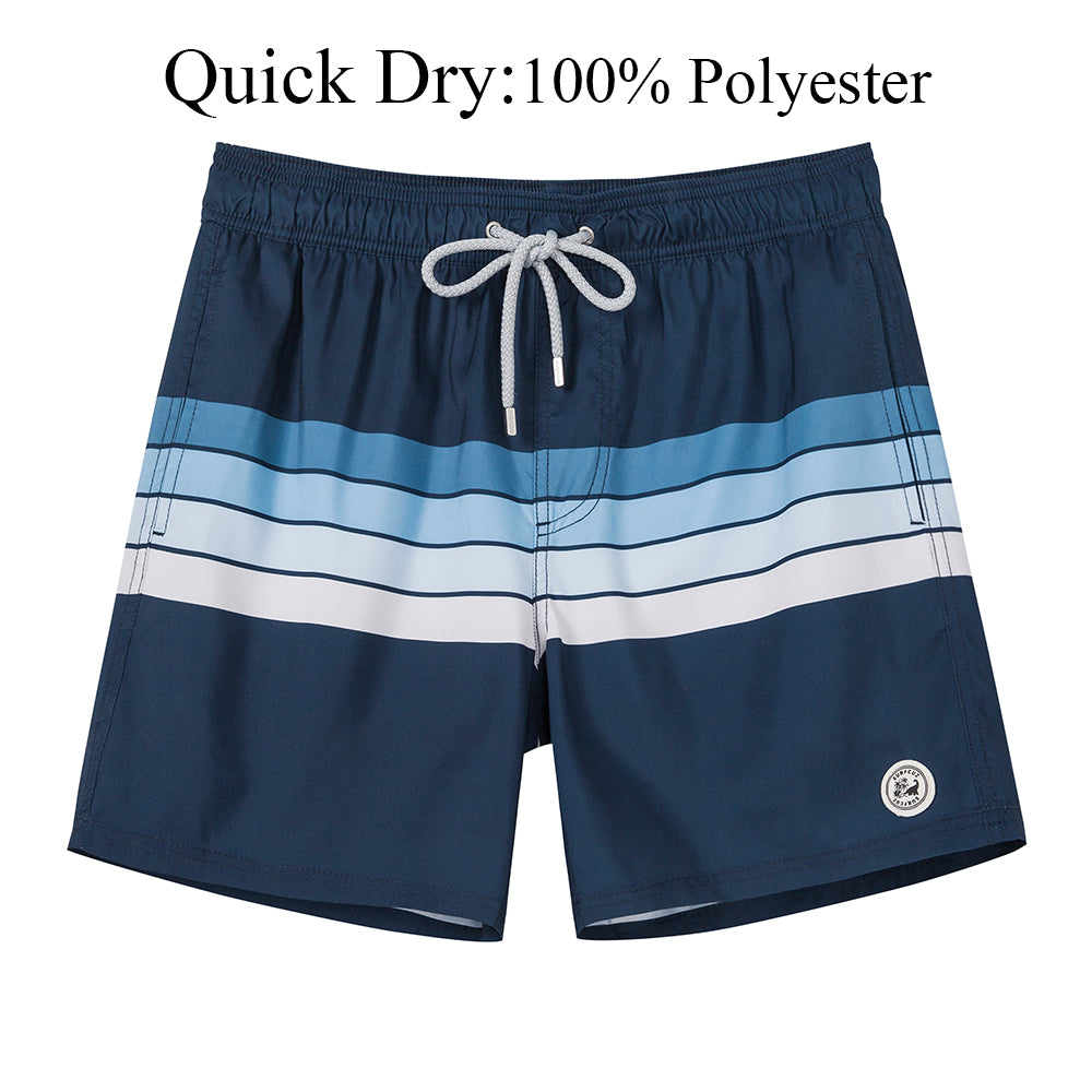 SURFCUZ Mens Swim Shorts Striped Quick Dry Beach Board Shorts with Mesh Lining Summer Male Swimwear Swimming Trunks for Men