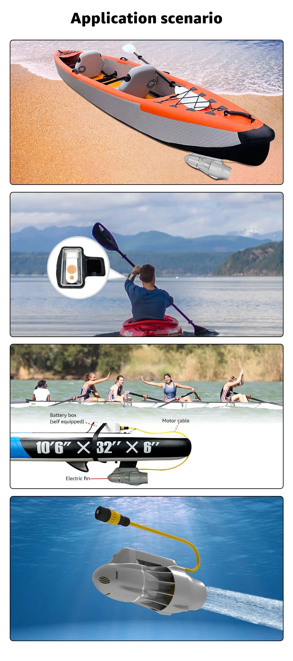 Electric fin power fin underwater motor waterproof motor inflatable paddle canoe fishing boat underwater thruster Jet Propeller