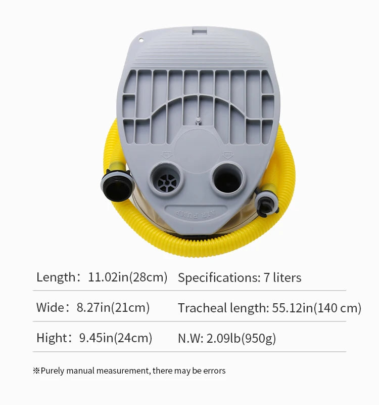 KOTESU foot-operated air pump for inflatable boats, SUP paddle boards, and kayaks, with a portable bellows design of 5L and 7L
