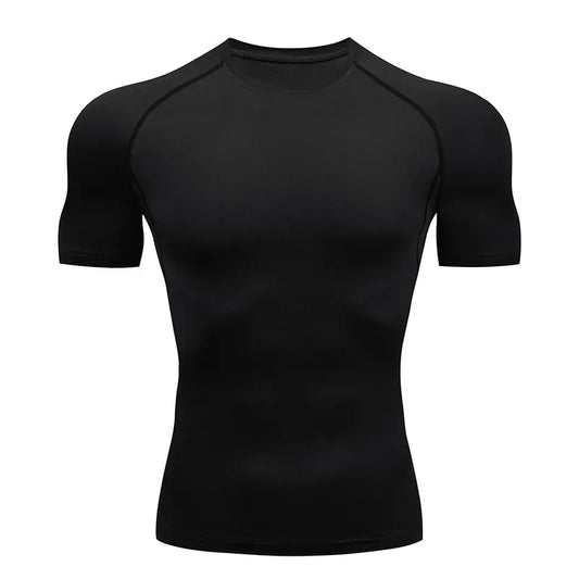 Compressão masculina manga curta camiseta collants superior treino de fitness correndo basquete yoga roupas esportivas sem costura