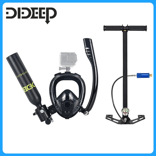 DIDEEP 0.5Liter Mini Scuba Diving Tank Set,Up to 5-10 Mins Underwater Diving Cylinder,Portable Lungs Gear with HD Full Face Mask
