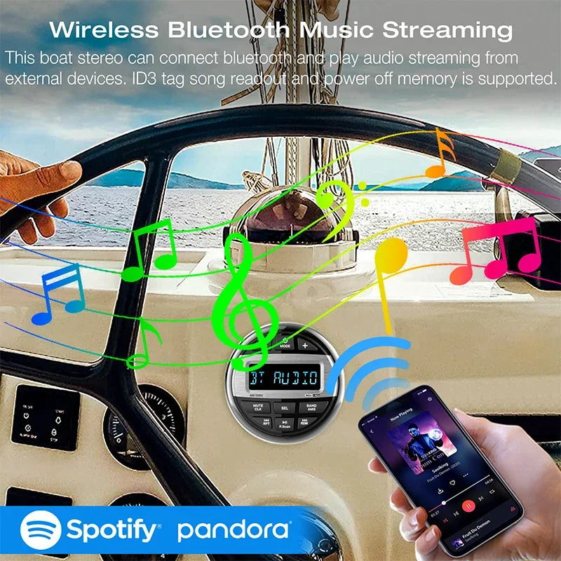 Marine Stereo Boat Radio Waterproof With Speaker Bluetooth FM AM Digital Media Audio Player For Yacht Gauge ATV UTV RV Golf Cart