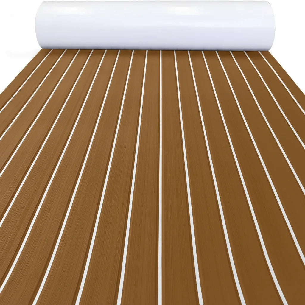 KXKZREN-2400x450mm EVA Foam Faux Teak Decking Sheet Marine Boat Flooring Sea Deck Yacht Mat Self-adhesive Kayak RV Non-slip Pad