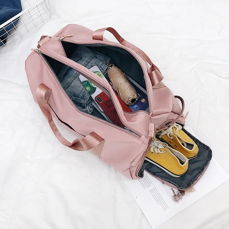 Bolsa de ginástica esportiva de nylon, à prova d'água, para homens e mulheres, treinamento, fitness, bolsa de viagem, tapete de ioga, bolsa esportiva com compartimento para sapatos