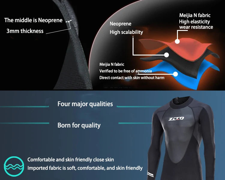Full Wetsuit for Men Women 3mm Long Wet Suit for Diving Surfing Swimming Water Sport Neoprene Spearfishing One Piece Wetsuits