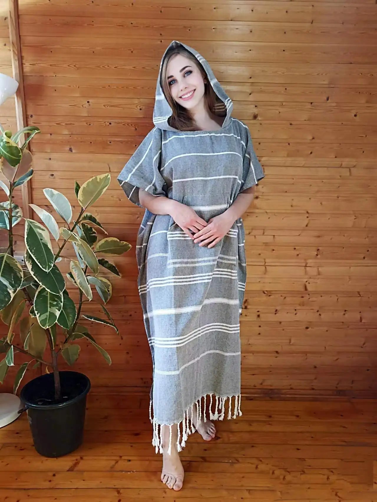 Yeuzlicotton toalha de praia turca vestível, à prova de areia, 100% algodão, grande, poncho de surf, roupa de mergulho com capuz, toalha de troca de secagem rápida