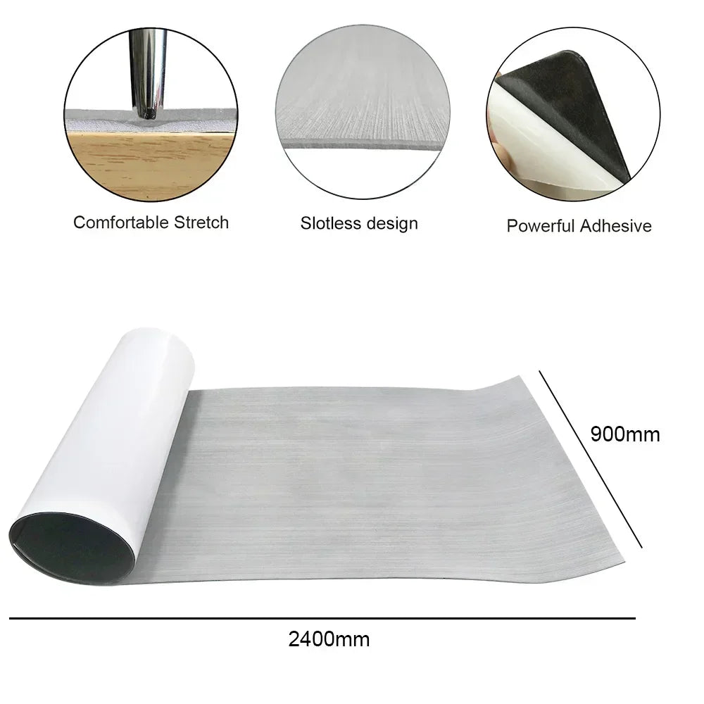 2400x900x5mm EVA Foam Faux Teak Boat Decking Mat Grey Plush Surface Self-adhesive Yacht Flooring Anti-Skid Mat Kayak Accessories