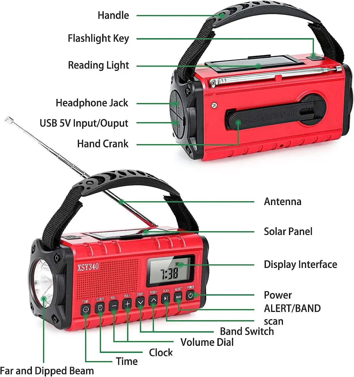 2025 Upgrade 10000mAh Emergency Weather Radio Solar Hand Crank AM/FM Portable Radio Headphone Jack Flashlight Reading Light SOS