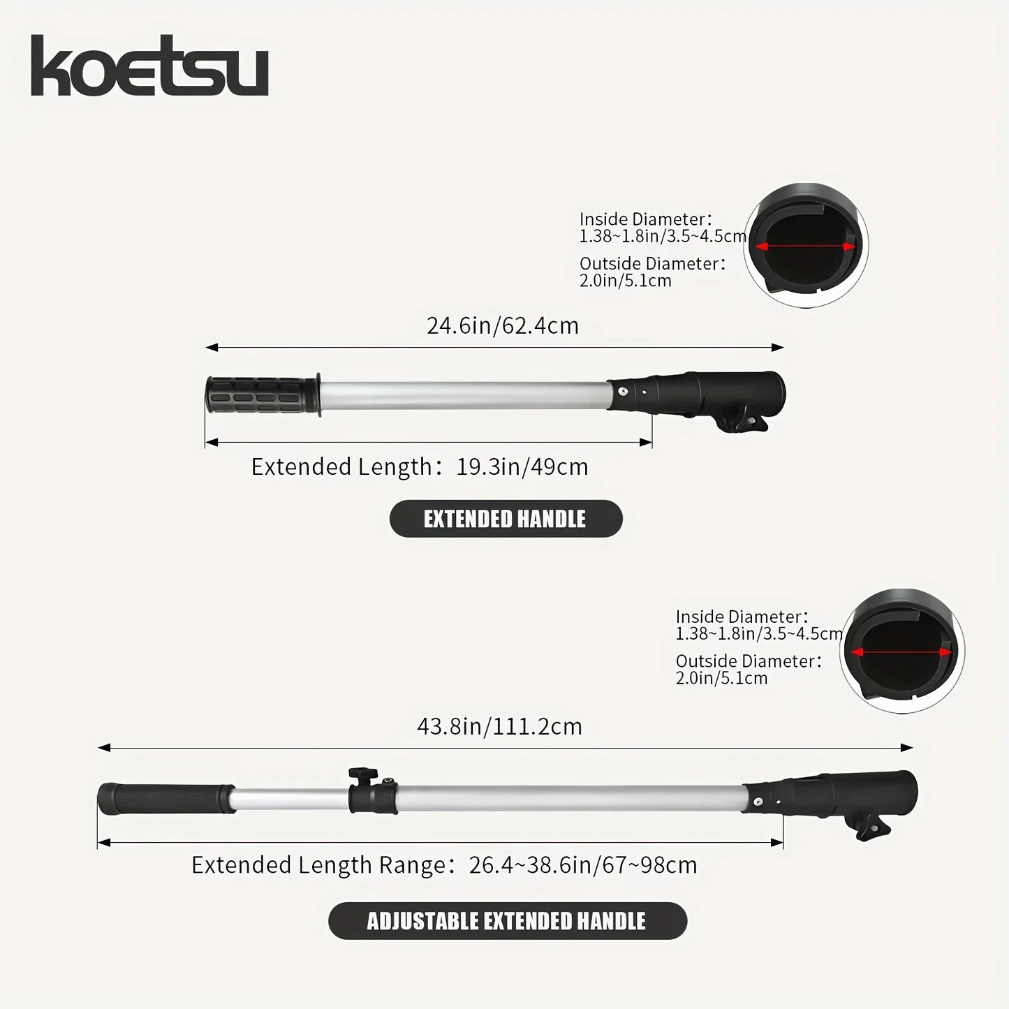 KOETSU Outboard Motor Extended Aluminum Alloy Joystick Tiller Extension Handle Black Handle