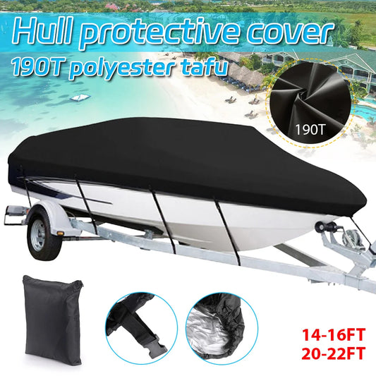 Boat Cover 190T 14-22FT Yacht Boat Cover Anti-UV Waterproof Dustproof Outdoor Protection Heavy Duty Marine Speedboat Cover