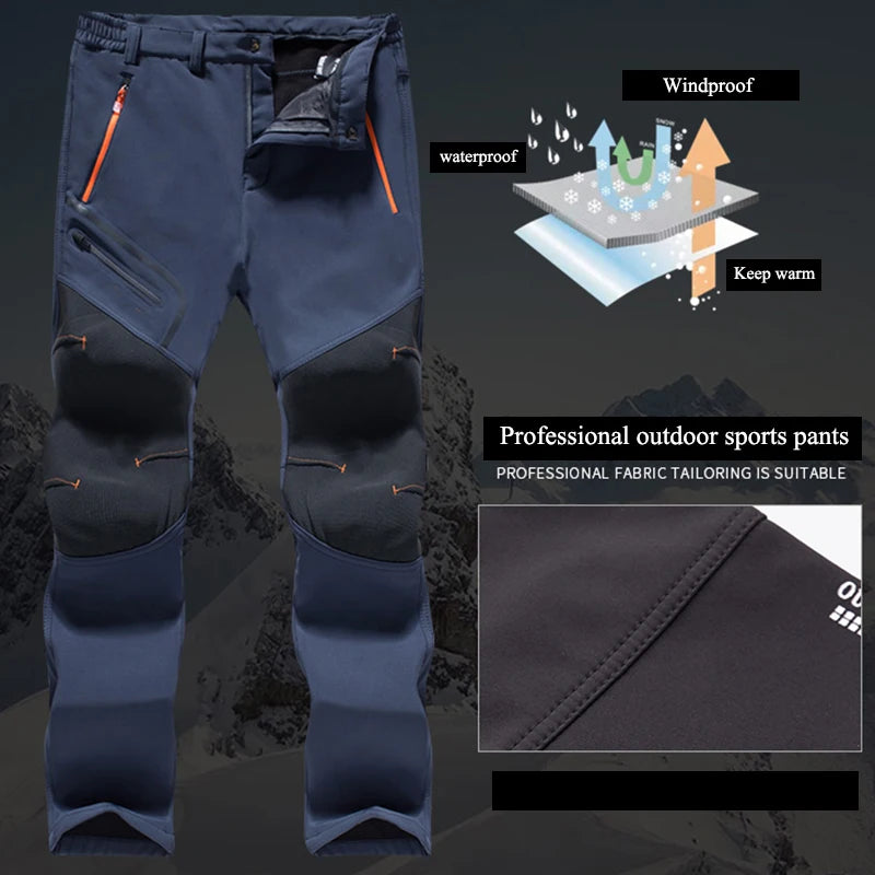 Men's Winter Fleece Waterproof  SoftShell Casual Pants Hunting Thin Hiking Camping Fishing Climbing Trekking Sports Gym Trousers