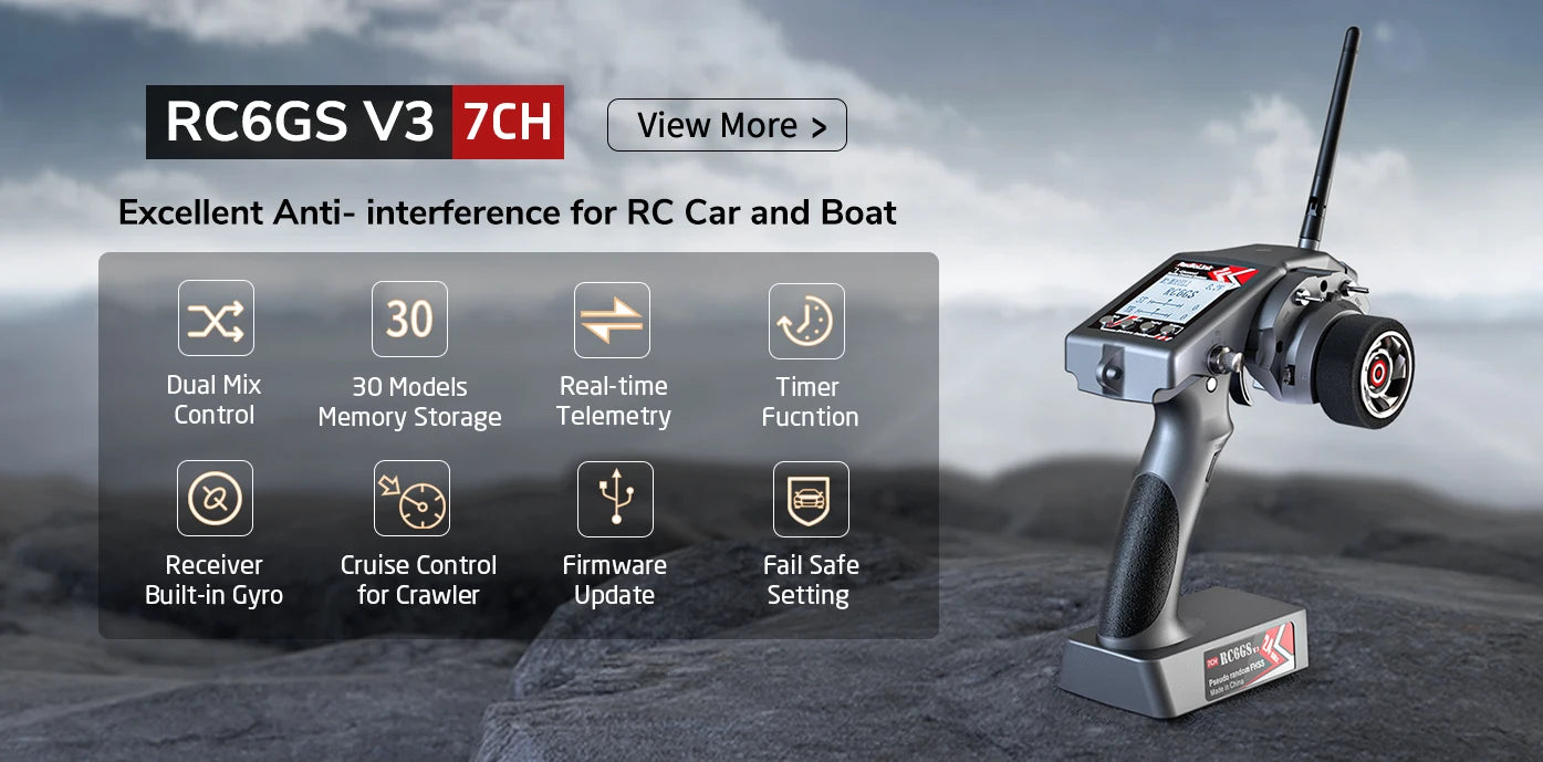 Radiolink RC6GS V3 2.4G 7 Channel Radio Transmitter with R7FG Receiver Gyro Telemetry Included Remote Controller for RC Car Boat
