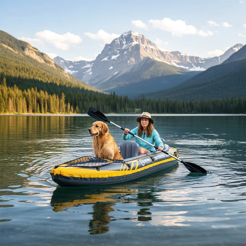 RAMYPOKET Inflatable Kayak  For 2 persons,Inflatable Boat With Robust PVC Outer Shel,350×78×52cm，Includes 2 Aluminum Paddles