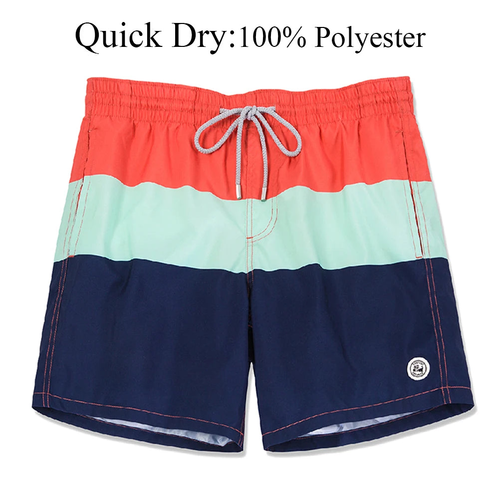 SURFCUZ Mens Swim Shorts Striped Quick Dry Beach Board Shorts with Mesh Lining Summer Male Swimwear Swimming Trunks for Men