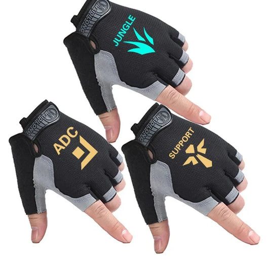 Luvas antiderrapantes League of Legends TOP/MID/JUE/SUP/ADC Gaming Mouse Touch à prova de suor E-sports Equipamento de proteção para meio dedo ao ar livre