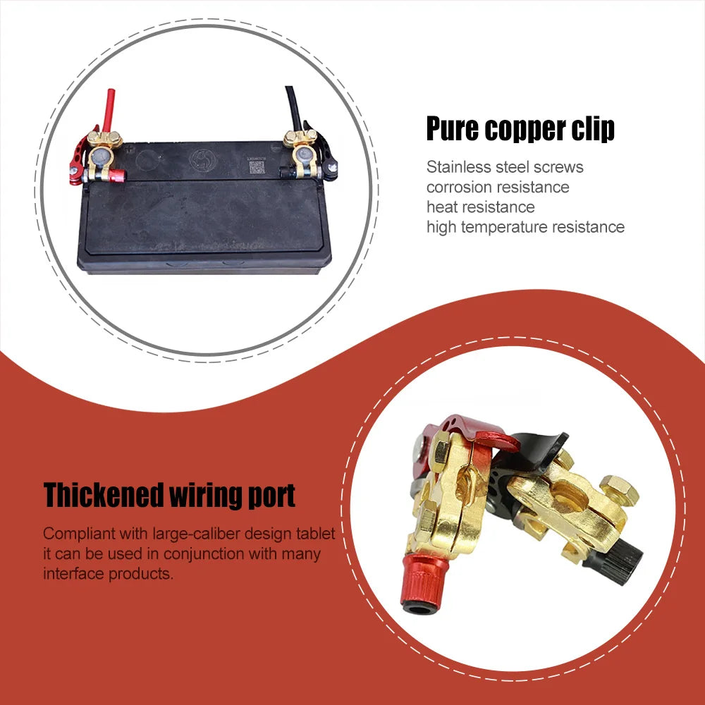 1 Pair Quick Release Terminal Connectors Copper Clip 12V/24V Car Battery Terminals Top Post Wire Cable Clamp Screw Auto Parts