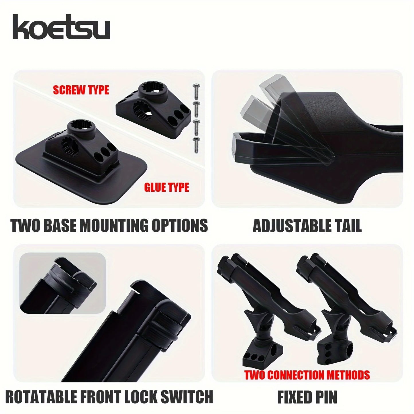 Multi purpose inflatable boat fishing rod socket adhesive/screw fixation