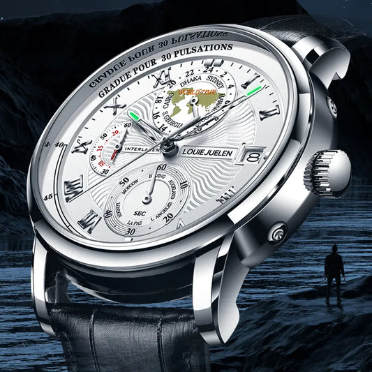 2023 relógios masculinos de luxo moda pulseira couro à prova dwaterproof água quartzo cronógrafo relógio para homem mapa elementos náuticos relógios pulso