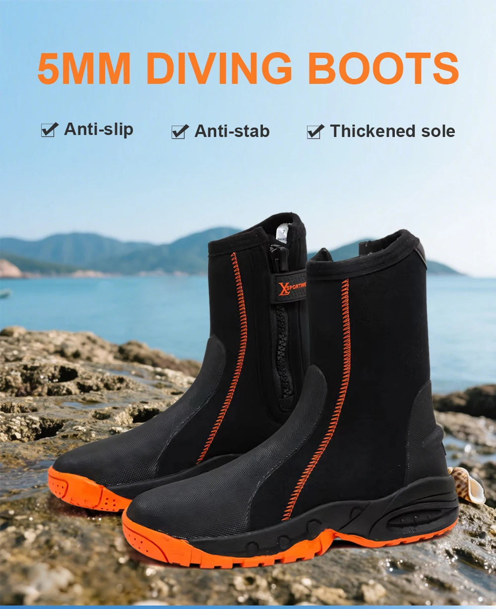 5mm Neoprene Durable Water Diving Boots with Chloroprene Rubber Shoelaces And Zippers for Warmth And Anti-Slip Short Boot
