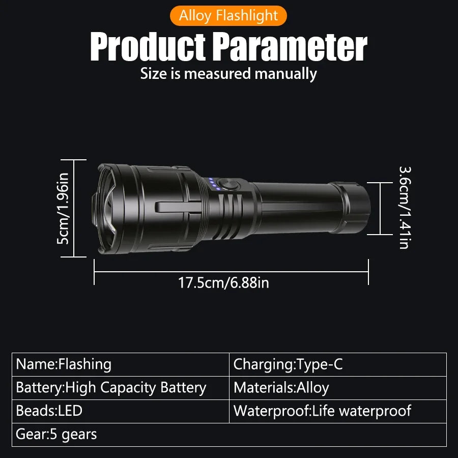 Ultra Powerful Flashlight Concentrating Ignition Flashlight Waterproof Military Tactical Lamp Outdoor Camping Adventure Torch