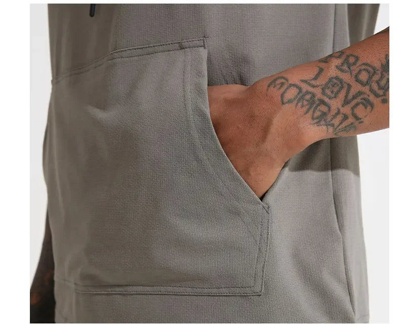 Mens Hoodies Sweatshirts Short Sleeve Tight Sports Jogging Compression Hoodie Outdoor Leisure Tees Casual Solid Color Hoody
