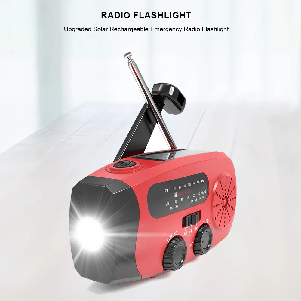 Portable Phone Charger with LED Lights Solar Hand Crank Radio USB Charged & Solar Power Multifunctional for Camping Emergency